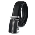 Men's automatic buckle genuine leather belt with black texture and gunmetal grey buckle - 110 / Style 189 Black