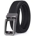 Men's leather business belt with automatic buckle and black lychee grain texture - 110 / Black (Pattern 14)