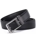 Classic black leather men's belt with gunmetal buckle in a stylish coiled display - 120 / Black (Pattern 14)