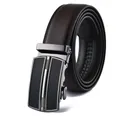 Men's dark brown leather belt with lychee texture and black brushed automatic buckle - 110 / Style 189 Brown
