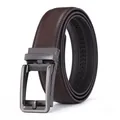 Men's 3.5cm genuine dark brown leather belt with automatic gunmetal buckle - 110 / Brown (Pattern 14)