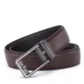 Men's dark brown genuine leather business belt with automatic buckle and lychee texture - 120 / Brown (Pattern 14)