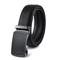Men's automatic belt with gunmetal buckle and black leather strap in a stylish coil - 190 Black