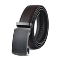 Men's dark brown leather belt with automatic gunmetal buckle and Greek key pattern - 190 Brown