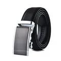 Men's business belt with black genuine leather and silver automatic buckle on white background - 110cm / Capybara 206 / Black