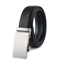 Men's automatic leather belt with brushed silver metal buckle and black lychee texture - 191 Black