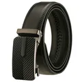 Cinturón de cuero negro premium para hombre con hebilla automática de metal texturizado - 110 / Negro