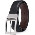 Cintura da uomo in pelle double-face nera e marrone con fibbia ad ardiglione lucida - Fibbia ad ardiglione rotante argento lucido (ZK-825)