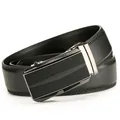 Premium black leather belt for men with a sophisticated zinc alloy automatic buckle - 110cm / Black