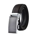 Men's genuine leather belt with lychee texture and silver automatic buckle in dark brown - 110cm / Capybara 206 / Brown