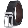 Classic men's black leather belt with silver pin buckle and smooth brown interior finish - 105cm / Classic Needle Buckle (818) / Black