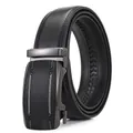 Ceinture homme en cuir noir premium avec boucle automatique grise et motifs géométriques - 110cm / Noir