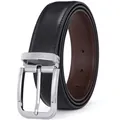 Cintura da uomo reversibile in pelle nera e marrone con fibbia ad ardiglione in metallo - Nero/Marrone Scuro (819) / 105cm