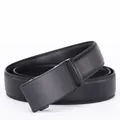 Cintura classica in pelle nera da uomo con trama e fibbia automatica nera opaca - Piccolo / Nero
