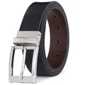 Men's rotatable pin buckle leather belt featuring a black exterior and brown interior - 105cm / Silver Clasp