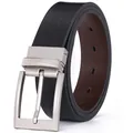 Reversible men's leather belt with rotating pin buckle and black textured finish - 105cm / Matte Silver Buckle