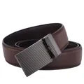 Détail d'une ceinture en cuir marron foncé avec boucle automatique noire texturée - 110-130 / 068 Boucle Gunmetal Marron