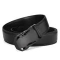 Detail of premium black leather belt with modern matte grey automatic metal buckle - 110 / 073 Black Style (5753852643051)