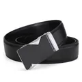 Classic black leather belt with matte silver automatic buckle for men's business style - 110cm / Black