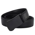 Men's black leather belt with automatic metal buckle and lychee texture on white background - 110cm / Black