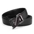 Cintura da uomo in pelle nera con trama lychee e moderna fibbia automatica grigio scuro - 110 / Nero