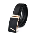 Men's black lychee leather belt with golden automatic buckle and geometric pattern - 110cm / Style 209 Gold Buckle Black