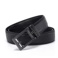 Cinturón de cuero genuino negro para hombre con hebilla rectangular de metal gris oscuro - Estilo Negro con Hebilla Gunmetal / Talla 110