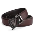 Cintura da uomo in pelle marrone scuro con fibbia geometrica grigio metallizzato elegante - 110 / Marrone