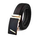 Men's automatic buckle leather belt featuring dark lychee pattern and gold buckle - 110cm / Style 209 Gold Buckle Brown