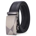 Men's black genuine leather belt with brushed automatic metal buckle for business - 110 / Y-036 Black Style (5753852643075)