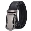 Men's black leather business belt with textured finish and automatic gunmetal buckle - 110 / 071 Black Style (5753852643039)