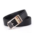 Classic men's black leather business belt with gold buckle and carbon fiber texture - 110cm / Gold Buckle Black
