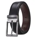 Men's double-sided black and brown leather belt with classic metal pin buckle - Black/Brown Reversible / 105cm