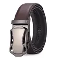 Men's dark brown leather belt with sports car style automatic buckle on white background - 110 / 071 Brown Style (5753852643045)