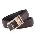 Detailed macro view of dark brown cowhide leather belt with gold automatic buckle - 110cm / Gold Buckle Brown
