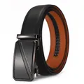 Men's premium leather belt with dual-tone black and brown strap and alloy auto buckle - 110 / Black