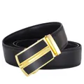 Men's black leather belt with a luxury gold automatic buckle for business attire - 110 / Gold Buckle Black