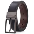 Men's double-sided leather belt with rotating silver pin buckle in black and dark brown - Black Brown Reversible / 105cm