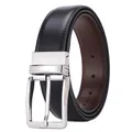 Cintura da uomo in pelle con fibbia argento lucido e design reversibile nero e marrone - Fibbia ad Ardiglione Argento Lucido Nero (ZK-810)