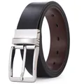 Herren Ledergürtel wendbar in Schwarz und Braun mit drehbarer silberner Dornschließe - Schwarz Braun Wendbare Drehschnalle (803) / 105cm