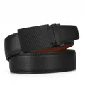 Men's black leather belt with automatic buckle and textured grid pattern on white background - 110cm / Black Texture Black (068-219)