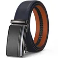 Detail van blauwe heren lederen riem met automatische gesp en geweven textuur - Small (110) / Blauw