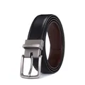 Men's double-sided black and brown leather belt with matte silver rotating pin buckle - Black / 110cm