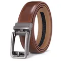 Men's brown leather belt with metal automatic buckle and durable double stitching - Brown Classic Style (R187-95 Brown)