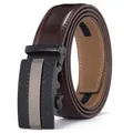 Men's dark brown leather belt with black honeycomb textured automatic metal buckle - Dark Coffee Honeycomb Style (R194-95 Coffee)