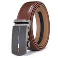 Men's premium brown leather belt with automatic buckle and sporty tricolor stripe detail - 110 / Brown (95 Pattern)