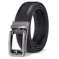 Men's black leather belt featuring a gunmetal brushed automatic ratchet buckle - 110 / 95 Double-sided Black
