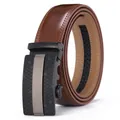 Detail of brown leather belt showing automatic ratchet buckle with honeycomb texture - Brown Honeycomb Style (R194-95 Brown)