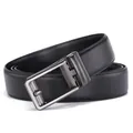 Classic black leather men's belt with a brushed gunmetal automatic buckle for business - 110 / Pattern 95 Black