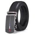 Men's premium black leather belt with automatic buckle featuring tri-color stripe detail - 110 / Double Sided Black (95 Pattern)